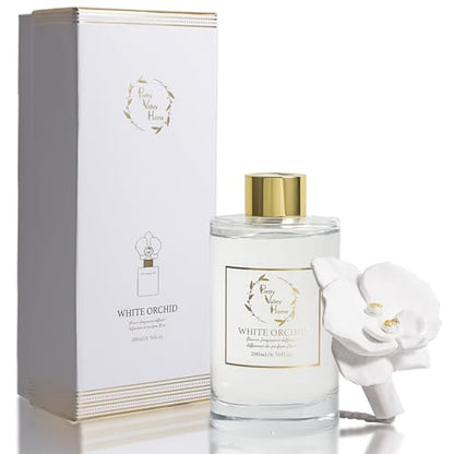 Reed Diffuser Set, White Orchid Ceramic Flower Frangrance Diffuser 6.76 fl. oz / 200ML, Home Reed Diffuser for Bathroom Office Bathroom Living Room Decor