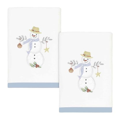 Avanti Linens - Hand Towels, Soft Cotton Velour, Embroidered, Festive Home Decor, Set of 2 (Coastal Snowman Collection) - size: 2pc Hand Towels