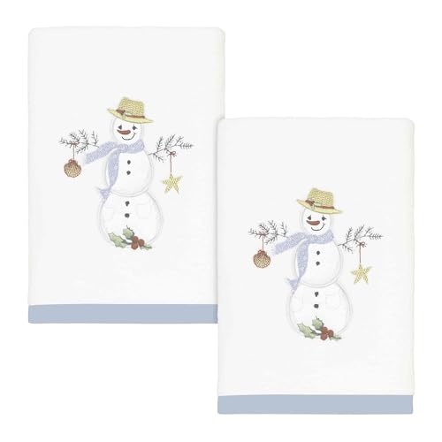 Avanti Linens - Hand Towels, Soft Cotton Velour, Embroidered, Festive Home Decor, Set of 2 (Coastal Snowman Collection) - size: 2pc Hand Towels