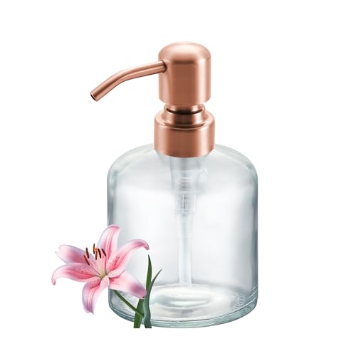 Clear Glass Soap Dispenser, 11 Oz Boston Round Bottle Dispenser with Stainless Steel Pump, Refillable Kitchen & Bathroom Countertop Dish Soap Dispenser, red Bronze - color: Red Bronze