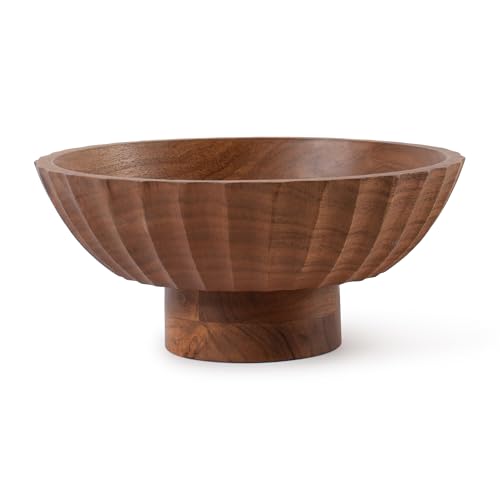Wooden Footed Bowl Handcrafted Decorative Fruit Bowl with Elegant Footed Base for Dining, Serving, and Home Décor – Perfect for Fruits, Snacks, and Centerpiece Display (Carved) - color: Carved