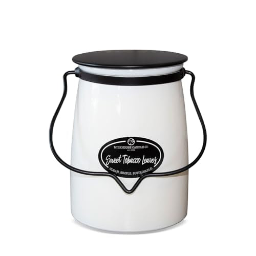 Milkhouse Candle Company Sweet Tobacco Leaves Soy Candle - Honey | Tobacco | Teakwood Scented - 22 oz Butter Jar with Lid, 120+ Hour Burn Time, Made in the USA - size: 22 Oz