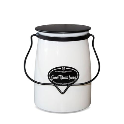 Milkhouse Candle Company Sweet Tobacco Leaves Soy Candle - Honey | Tobacco | Teakwood Scented - 22 oz Butter Jar with Lid, 120+ Hour Burn Time, Made in the USA - size: 22 Oz