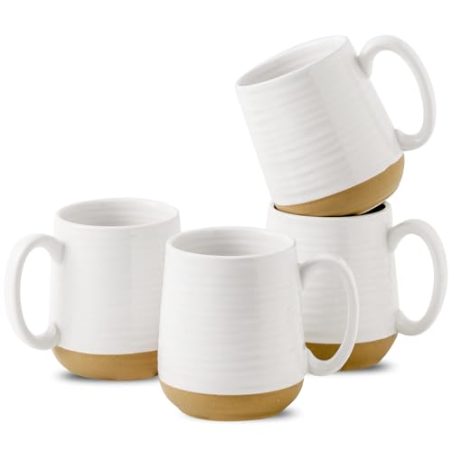 HASENSE Coffee Mugs Set of 4, 15oz Ceramic Coffee Cups with Handle, Two-Tone Design for Cappuccino Latte Tea, Large Microwave Dishwasher SafeMug Set, Housewarming Gift, Creamy White - color: White, size: Set of 4