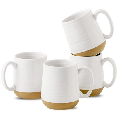 HASENSE Coffee Mugs Set of 4, 15oz Ceramic Coffee Cups with Handle, Two-Tone Design for Cappuccino Latte Tea, Large Microwave Dishwasher SafeMug Set, Housewarming Gift, Creamy White - color: White, size: Set of 4