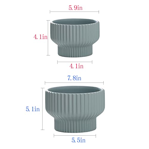 Puoyik 2 Piece Set of Flower Pots 8/6 inches, Ceramic Flower Pots with Drainage Holes, Indoor and Outdoor Plant Flower Planter (7.8/5.9 Blue) - color: 7.8/5.9 Blue