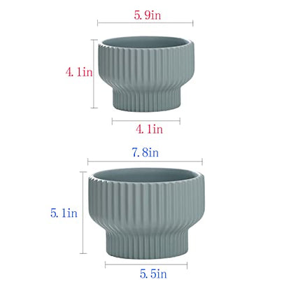 Puoyik 2 Piece Set of Flower Pots 8/6 inches, Ceramic Flower Pots with Drainage Holes, Indoor and Outdoor Plant Flower Planter (7.8/5.9 Blue) - color: 7.8/5.9 Blue
