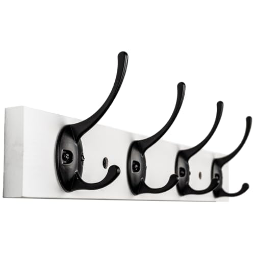VERTORGAN 1 Pack Wall Mounted Wooden Hat Rack,4 Hooks Entryway(White) | Wood Coat Hooks,Wall Hooks for Hanging,Hat Rack Bag Hanger Key Holder for Wall,Purse Hanger Towel Racks for Bathroom - color: White, size: 1 Pack