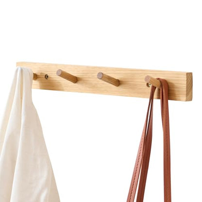 Hickory Wood Coat Rack Wall Mount, 16 Inch Coat Hook Hanger Wooden Wall Coat Rack with 4 Hooks for Purse Clothes Towels Hats in Entryway Bedroom Bathroom, Natural - size: 16 inches