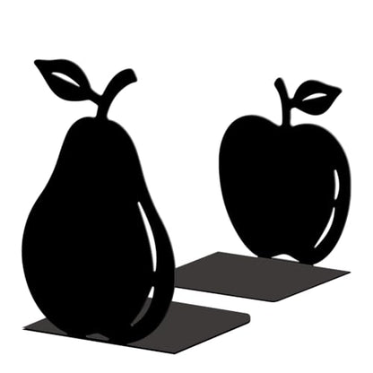 5.3"x4.3"x6" Metal Bookends, Heavy Duty Book Ends for Shelves | Apples And Pears Theme Cast Iron Book Supports, 1 Pair Decor Stoppers for Desk, Library, Office & Home Shelves - style: Apples And Pears