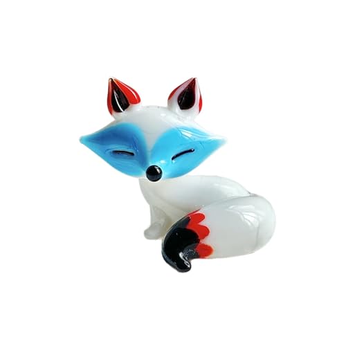 Handmade Glass Fox Figurine - Cute Sitting Fox Statue, Small Ceramic Fox Ornament for Desk Decor, Bookshelf, Office, Car, Gift for Fox Lovers (White) - color: White