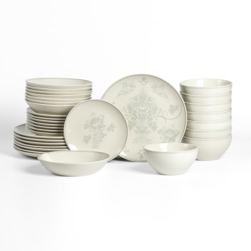 Stone Lain Opal 32-Piece Stoneware Dinnerware Set, Dinner Plates, Salad Plates & Bowls, Service for 8, Dishwasher & Microwave Safe, Grey - color: Gray, size: 32-Piece, Service for 8