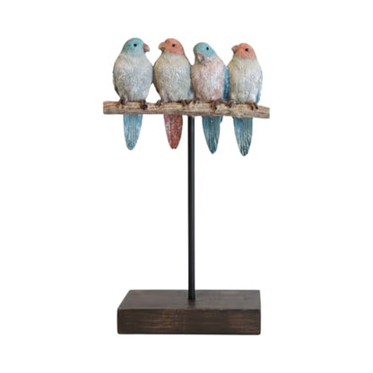 Comfy Hour Bird Figurines Home Decor, 9.8 Inch Decorative Birds Sculpture, Pastel Sparrows on Rustic Branch, Polyresin Tabletop Ornament for Shelf, Mantel, Desktop, 1 Unit