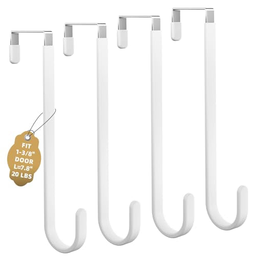 Over the Door Hooks, 4 Pack Heavy Door Hanger Hooks with Non-Slip Rubber, Over Door Hanger for Towels, Coats, Bags, Space Saving Door Coat Hanger for Living Room,Bathroom, Bedroom (White, Long) - color: White, 8 " Long