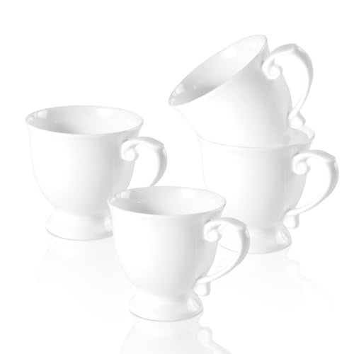 18 Oz Fine Bone China Coffee Mugs Set of 4 | Elegant Royal Goblet Coffee Cups with Handles, Large Tea Mugs for Latte, Cappuccino, Hot Beverages, Housewarming Wedding Gift - color: 4Pcs Goblet Style