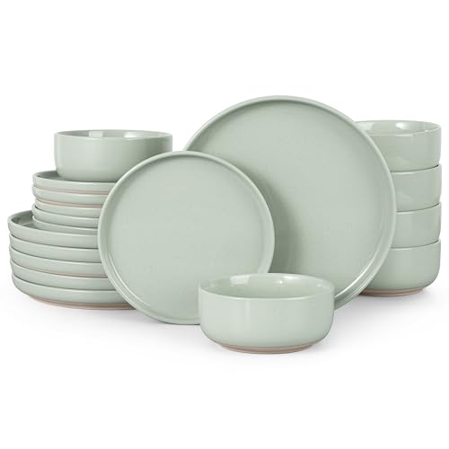 HaWare Dinnerware Sets, 18Pcs Plates and Bowls Set for 6, Asparagus Green - color: Speckled Asparagus Green, size: 18pcs for 6