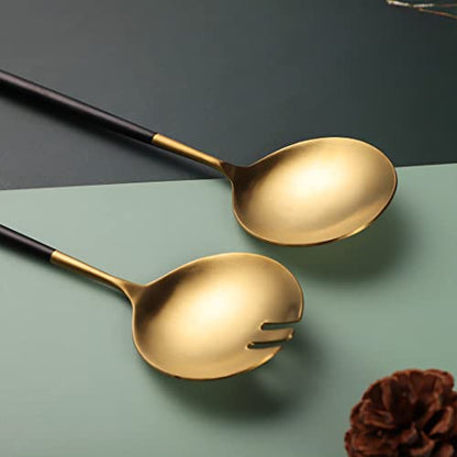 Salad Servers,Spoon and Fork Set 11.41 inch,18/10 Stainless Steel Salad Serving Titanium Plating (Gold) - color: Gold