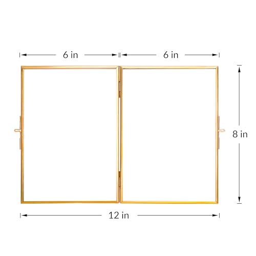 REDHUGO Glass Pressed Flower Frame Handmade, Rectangle, Gold, 6×8 Inches | Hinged Double Press Flower Frame, Tabletop Brass Photo Frames, Rectangle Dried Flowers Display Folding Frames for Home - color: Gold, size: 6L" x 8W"