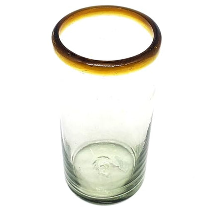Amber Rim 20 oz Tall Iced Tea Glasses (set of 6) Mexican Handmade Glassware, Recycled Glass, Lead-free, Toxin-Free (Tall Iced Tea) - style: 20 oz Tall Iced Tea