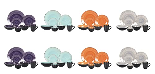 Stoneware Sonoma 56pc Dinnerware Set, Black + Speckled Spin Wash Mixed Colors of Purple, Turquoise, Orange and Grey - color: Mix-A