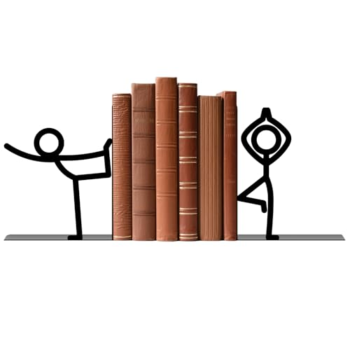 Metal Bookends Yoga People Book Ends for Shelves | Figurine Bookends Decorative Unique Desk Bookend Black Book Stopper for Home Reading Bookshelf Decor Book Lovers Gift - style: Yoga People