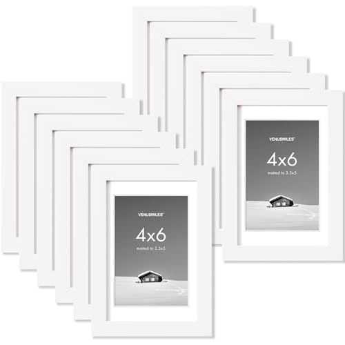 4x6 inch Picture Frame, 4x6 Photo Frames with 3.5x5 Removable Mat - High Definition Plexiglass - Vertical and Horizontal Display - Wall Hanging Frame - White, 12 Pack - color: White, size: 4x6, 12P