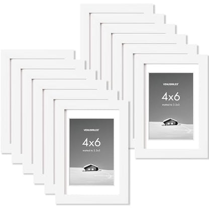 4x6 inch Picture Frame, 4x6 Photo Frames with 3.5x5 Removable Mat - High Definition Plexiglass - Vertical and Horizontal Display - Wall Hanging Frame - White, 12 Pack - color: White, size: 4x6, 12P
