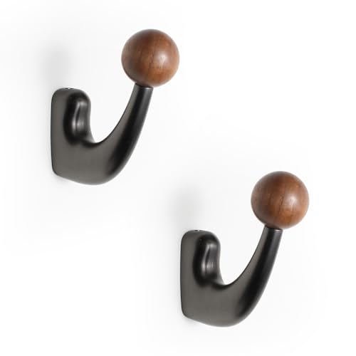wall-Mounted Light Luxury Coat Hooks, Used for Hanging Coats, Hats, Scarves and Towels, Suitable for Entrance Halls, bathrooms and bedrooms (2, 7110Pearl Gray + Walnut Wood) - color: 7110Pearl Gray + Walnut Wood