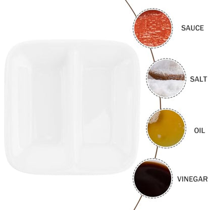 DOITOOL Ceramic Appetizer Serving Tray 2-Compartment Divided Sauce Dish for Soy Sauce Condiments Dips Spice Dish Tray 3.07 Inch Snack Serving for Kitchen Dining Entertaining