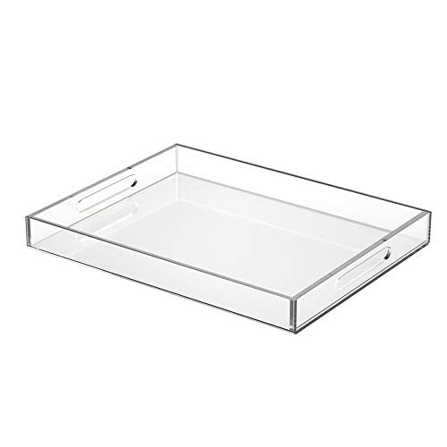 NIUBEE Acrylic Serving Tray 14x18 Inches -Spill Proof- Clear Decorative Tray Organiser for Ottoman Coffee Table Countertop with Handles | Spill-Proof tray for Coffee Table, Ottoman | Decorative Tray for Breakfast in Bed, Drink Serving & Home Organization