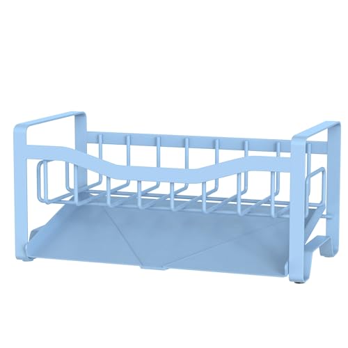 Stainless Steel Kitchen Sink Caddy Organizer with Auto Drain Tray, Sponge Holder for Countertop Storage - color: Light Blue