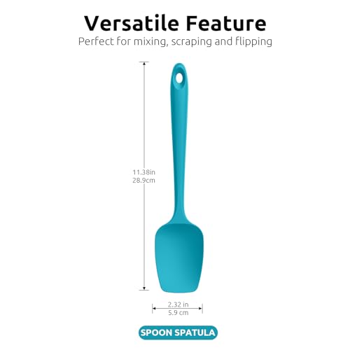 U-Taste 480ºF Heat Resistant Food Grade Silicone Spoon Spatula Set of 3 (Multicolor), and 480℉ Heat-Resistant Food-Grade Non-Stick Firm Cooking Tong 9 inch (Aqua Sky)