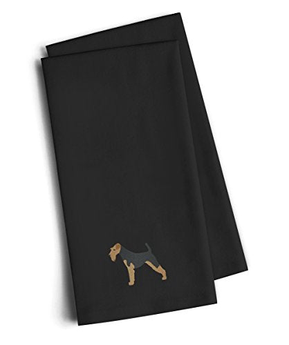 Caroline's Treasures BB3457BKTWE Airedale Terrier Black Embroidered Towel Set of 2 Decorative Bathroom Guest Hand Towel for Hand, Face, Tea, Dishcloth, 19 X 25, Black - color: Black, style: Airedale Terrier
