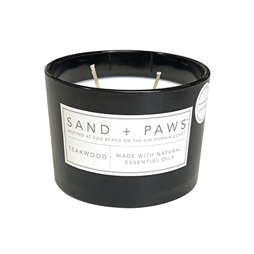 Sand + Paws Scented Candle - Teakwood - Additional Scents and Sizes –Luxurious Air Freshening Jar Candles Neutralize pet Odors and Enhance Home décor – 100% Cotton Lead-Free Wicks - 12 oz - size: 12 oz