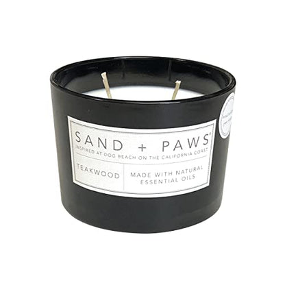 Sand + Paws Scented Candle - Teakwood - Additional Scents and Sizes –Luxurious Air Freshening Jar Candles Neutralize pet Odors and Enhance Home décor – 100% Cotton Lead-Free Wicks - 12 oz - size: 12 oz