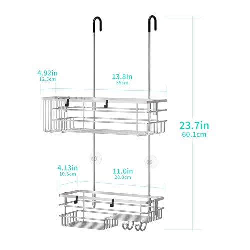 HapiRm Hanging Shower Caddy Organizer - No Drilling Shower Shelves with Hooks and Toothbrush Holder, Rustproof 304 Stainless Steel Bathroom Organizer - Brushed Nickel - color: Brushed Nickel