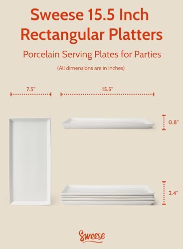 Sweese White Serving Platters, Porcelain Serving Trays for Parties, Large Rectangular Plates - 15.5 Inch, Set of 4 - size: 15.5 Inch