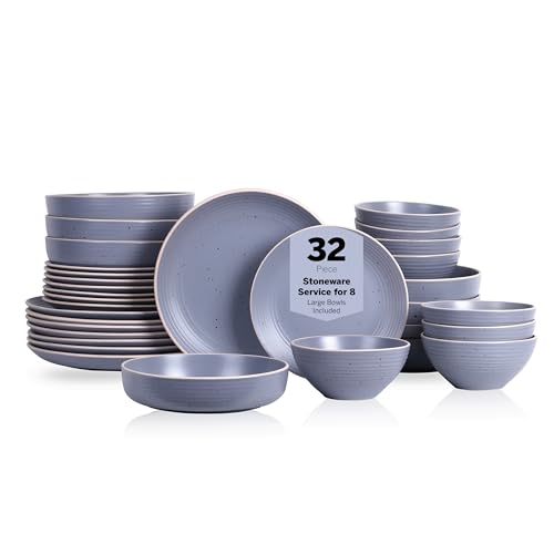 Stone Lain Lauren Modern Stoneware 32-piece Round Dinnerware Set, Plates and Bowls Set, Dish set for 8, Light Gray - color: Light Gray, size: 32-Piece Service for 8