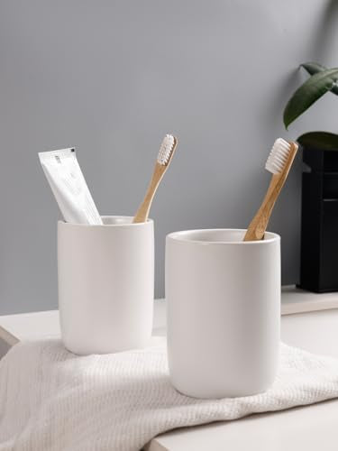 Bosilunlife Soap Dispenser and Toothbrush Holder Set - 11Oz Foam Soap Dispenser Pump Ceramic Bathroom Counter Soap Toothbrush Holder Set White Bathroom Accessories Set - color: White-cylinder Foam