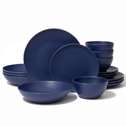 Larder & Vine Stoneware Dinnerware Set, 16 Piece, 4 Place Settings, Made in Portugal, Indigo - color: Indigo