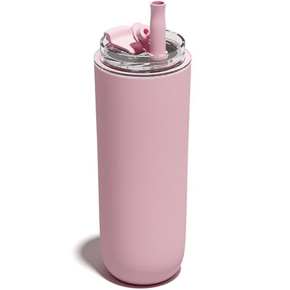 16 oz Insulated Coffee Tumblers, Travel Coffee Tumblers with Straw (Pink) | Double-Wall Stainless Steel Tumbler, Leak Proof Tumbler, Reusable Cups with Lids for lced and Hot Drinks - color: 16-Pink, size: 16 Ounces