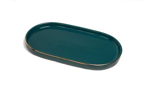 Ceramic Jewelry Dish, Perfume Vanity Tray, 7x4 Decorative Catch All Bowl for Trinket Key Ring, Small Bathroom Counter Tray, Soap Tray for Kitchen Sink (Green) - color: Green