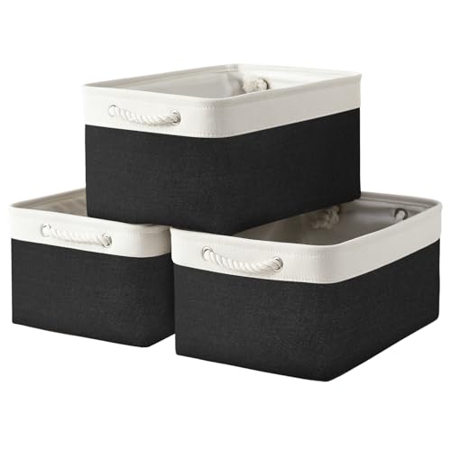 Storage Basket for Organizing - Large 3 Pack 15.7x11.8x8.3 inch Collapsible Storage Bin for Shelves with Handles Laundry Cube Toy Closet Nursery (Whiet & Black) - color: White & Black, size: 3PCS/Large - 15.7Lx11.8Wx8.3H