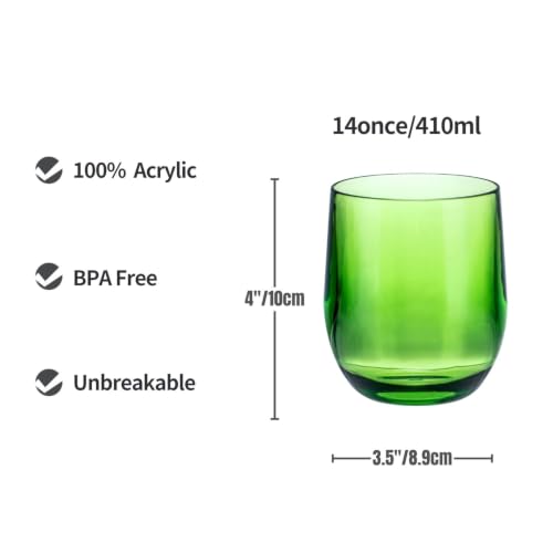 Acrylic Stemless Wine Glasses, 14oz, Multicolor Set of 6 (Colorful)