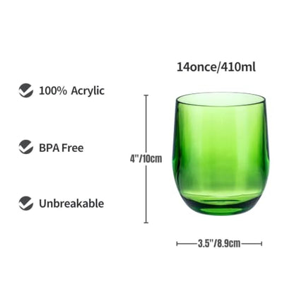 Acrylic Stemless Wine Glasses, 14oz, Multicolor Set of 6 (Colorful)