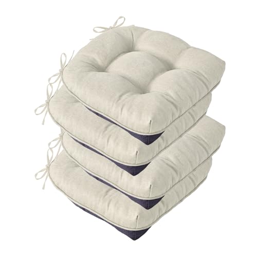IASEAHK Chair Cushions for Dining Chairs, Seat Cushions for Kitchen Chairs, Indoor Seat Cushions with Ties, Tufted Foam Chair Pads, Non Slip Chair Cushions Set of 4, 15.5" x 15.5" x 4", Beige - color: Beige, size: Pack of 4