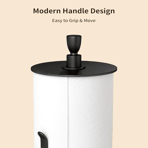 Heavy Duty Paper Towel Holder Countertop with Top Damping Disc Black | Easy One-Handed Tear, Weighted Base Non-Slip, Tension Arm Prevents Unraveling, Countertop Paper Stand for Kitchen, Bathroom - color: Black