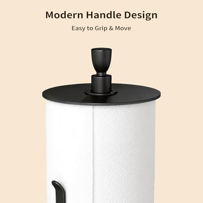 Heavy Duty Paper Towel Holder Countertop with Top Damping Disc Black | Easy One-Handed Tear, Weighted Base Non-Slip, Tension Arm Prevents Unraveling, Countertop Paper Stand for Kitchen, Bathroom - color: Black