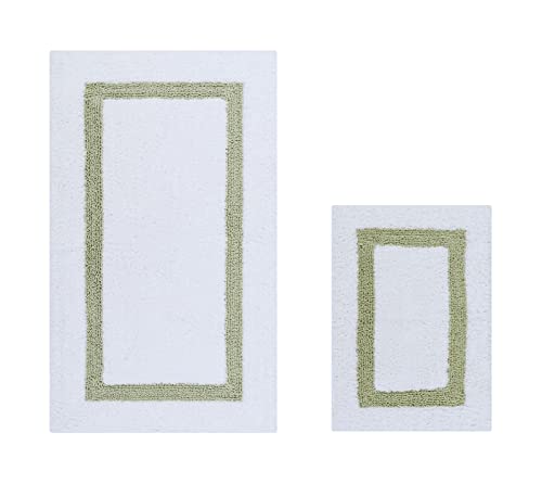 Better Trends 100% Cotton Hotel Collection Bath Mats Set, White & Sage Mats - Tufted, Reversible & Absorbent & Machine Washable 2 Piece Bathroom Rug Set, Shower & Sink Bath Rug - color: White & Sage, size: 2 Piece Set (17" x 24" | 24" x 40")