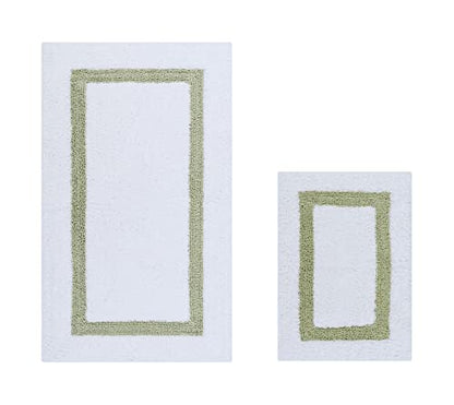 Better Trends 100% Cotton Hotel Collection Bath Mats Set, White & Sage Mats - Tufted, Reversible & Absorbent & Machine Washable 2 Piece Bathroom Rug Set, Shower & Sink Bath Rug - color: White & Sage, size: 2 Piece Set (17" x 24" | 24" x 40")
